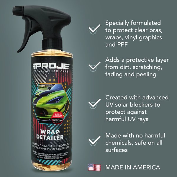 Proje Premium Car Care Wrap Detailer 16oz - Detail Spray for Wraps Vinyl and Paint Protection Film 20005